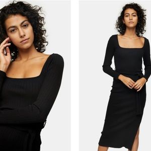 Jersey Ribbed Long Sleeve Midi Dress